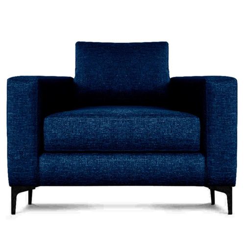 Sillón Individual con Tapizado Color Azul Noche. Estructura de Madera Sólida y Patas de Acero