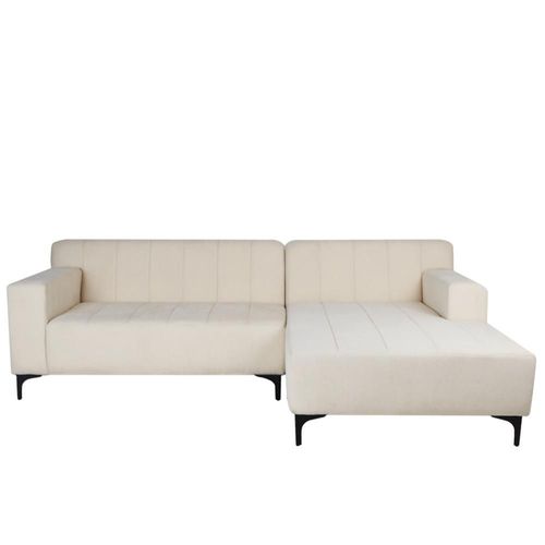 Sofá Esquinero Derecho Tapizado en Tela Beige Resistente a Uso Rudo. Estructura de Madera Sólida