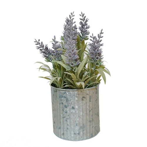 Planta Decorativa Lavanda de Color Lila con Maceta Metálica Gris