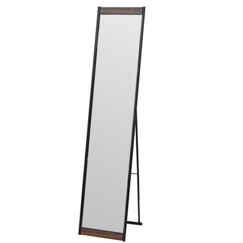 Espejo con Soporte de Pie con Marco Negro de Metal y MDF Efecto Madera 34cm (Ancho)* 154cm (Alto)