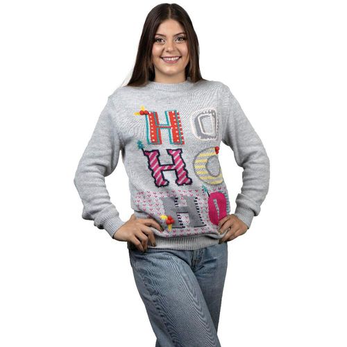 Suéter Ho Ho Ho REV Suéter Divertido para Mujer Ugly Sweater Gris Talla Adulto Ideal Fiestas de Navidad