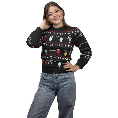 Suéter Focos Navideños REV Suéter Divertido para Mujer, Ugly Sweater Negro Talla Adulto Ideal Fiestas de Navidad