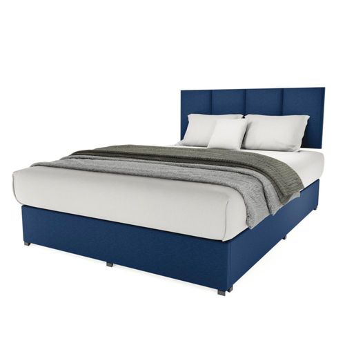 Cama Recamara Base y Cabecera Magna Napoles King Size Madera Tapiz Lino Azul