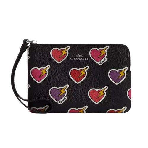 Monedero Coach Heart Bolt Corner Zip color negro