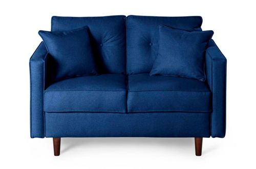 Sofá Love Seat Makora De Lino Azul Modelo Marzana