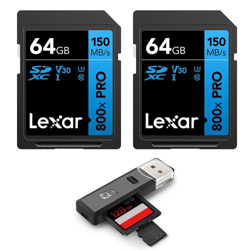 Lexar® tarjeta de memoria 800x PRO 64GB 2pzas 150 MB/s de lectura y 45 MB/s de escrutura con regalo