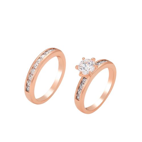 Anillo Compromiso Oro Rosa 14k Laminado Cristales Novios 9