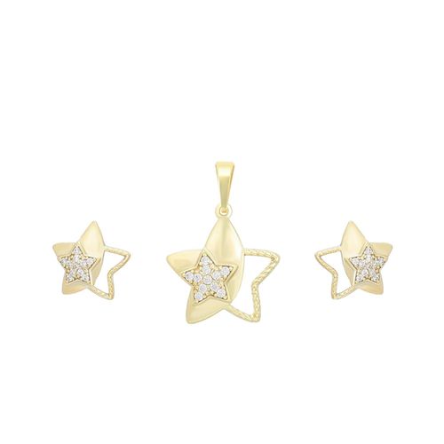 Set Collar y Aretes Estrella Swarovski Dama Oro 14K Laminado Dorado