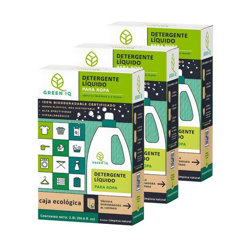 Set Detergente Líquido Green IQ Biodegradable Caja 3 Und