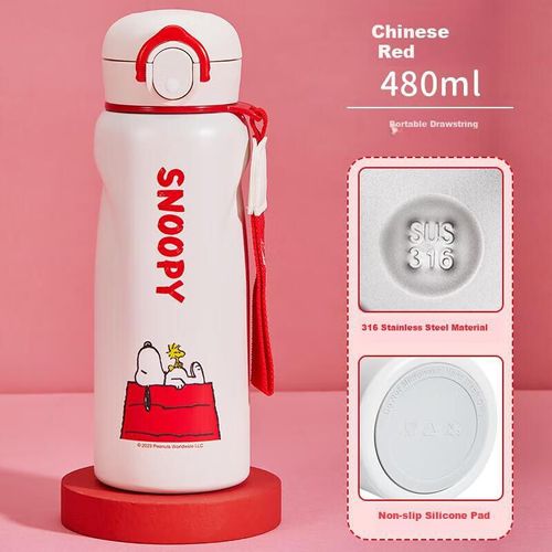 Termo de agua para niños 480ml SNOOPY, acero inoxidable, rojo