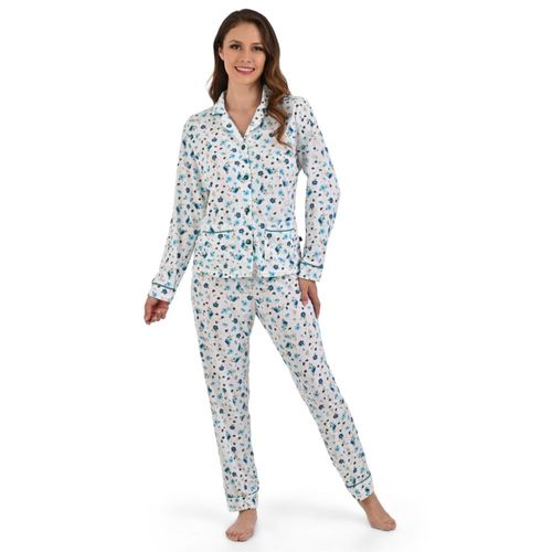 Pijama Pantalon Camisera Jevec Brush PJ2424 Hueso Estampado Flores