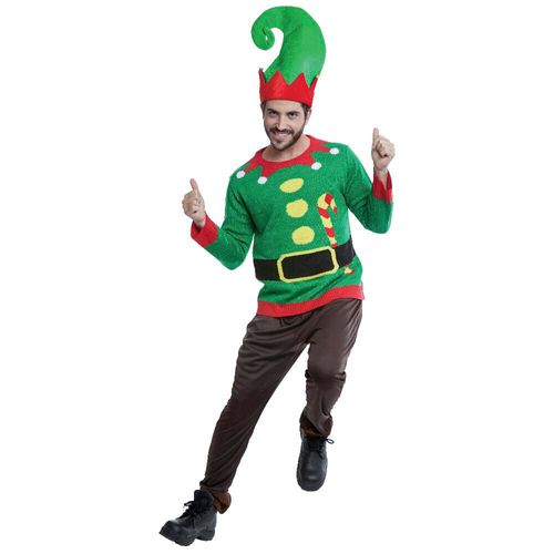 Suéter Navideño REV Duende Divertido para Hombre, Ugly Swater Talla Adulto Ideal Fiestas de Navidad