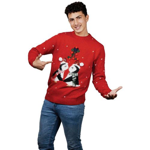 Suéter Pingüinos REV Suéter Divertido para Hombre, Ugly Sweater Rojo Talla Adulto Ideal Fiestas de Navidad