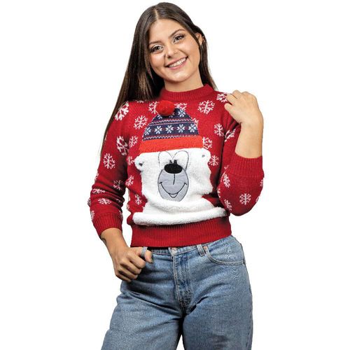 Suéter Oso Polar REV Suéter Divertido para Mujer, Ugly Sweater Rojo Talla Adulto Ideal Fiestas de Navidad