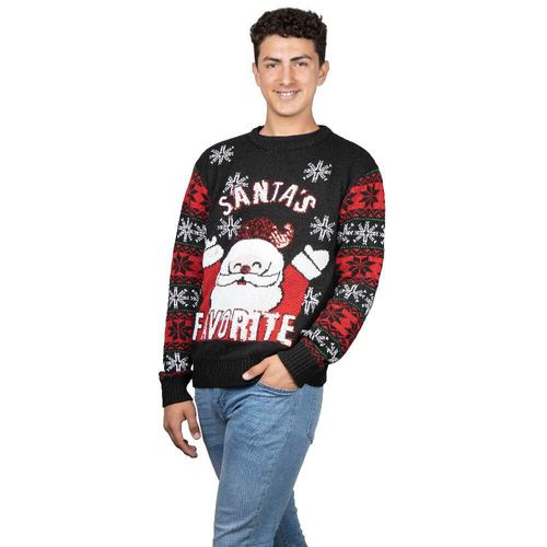 Suéter Santa Claus REV Suéter Divertido para Hombre, Ugly Sweater Negro Talla Adulto Ideal Fiestas de Navidad