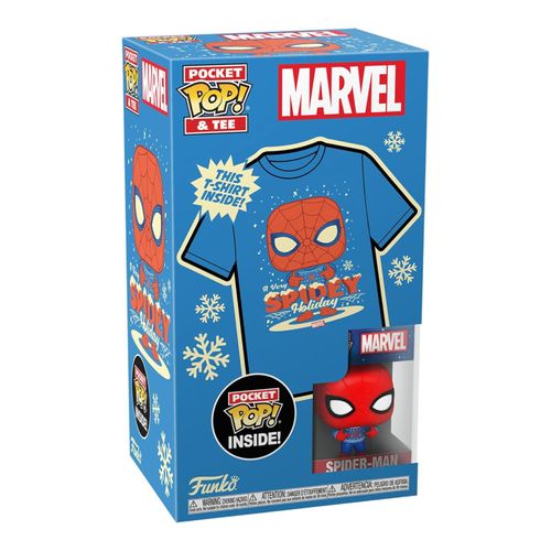 Funko Pop Keychain & Tee: Marvel Holiday - Playera Infantil Extra Chica Con Llavero Spiderman