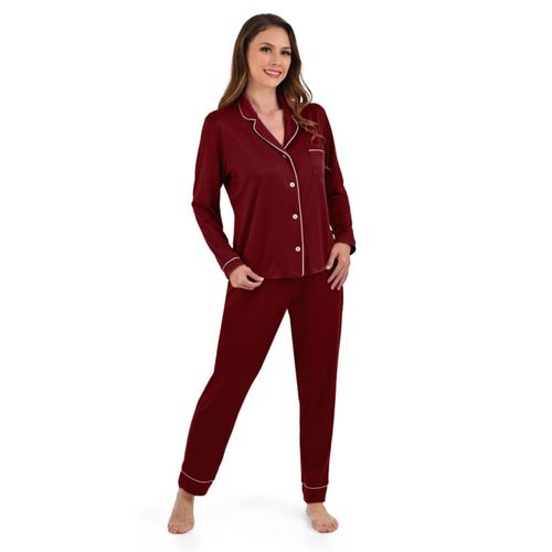 Pijama Pantalon Camisera Jevec Brush PJ2201 Vino