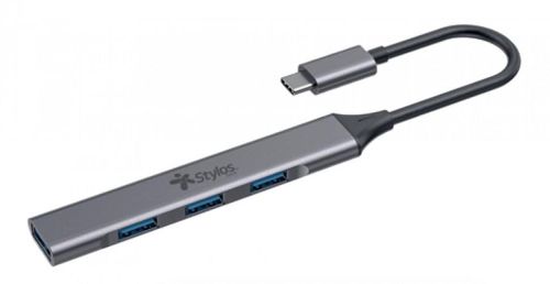 Hub 4 en 1 Stylos Usb C a 3xUSB 2.0 + 1xUSB 3.0 Gris
