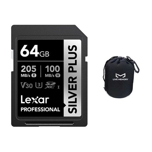 64GB, Lexar Silver Plus SDXC UHS-I tarjeta, velocidad de lectura de 205 MB/s y una velocidad máxima de escritura de 150 MB/s, con regalo