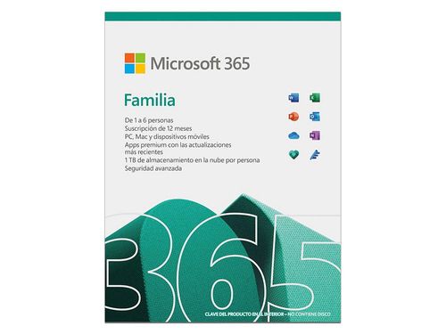 Microsoft 365 Familia, 6 Usuarios, 1 año, Idioma Español.