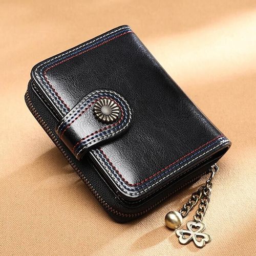 Cartera corta Mujer Viney Plegable Cuero color Negro
