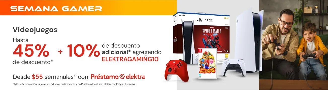 Vieojuegos hasta 45% de descueto + Cupón ElektraGaming10 desde $55 semanales